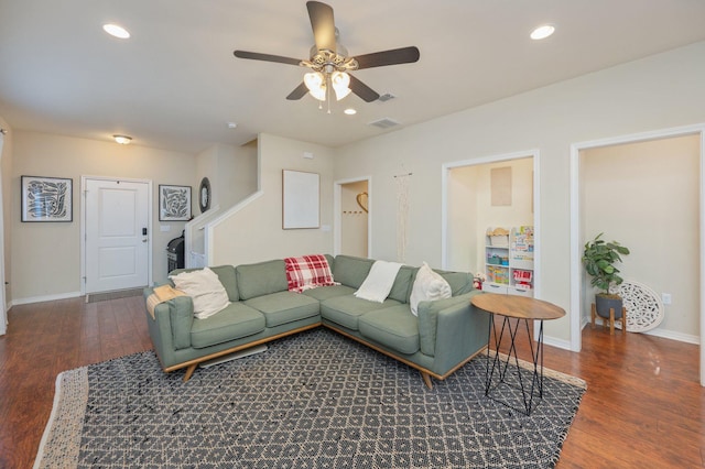 1305 Finck Rd, Niceville, FL 32578 - living room featuring a ceiling fan, wood finished floors, and recessed lighting