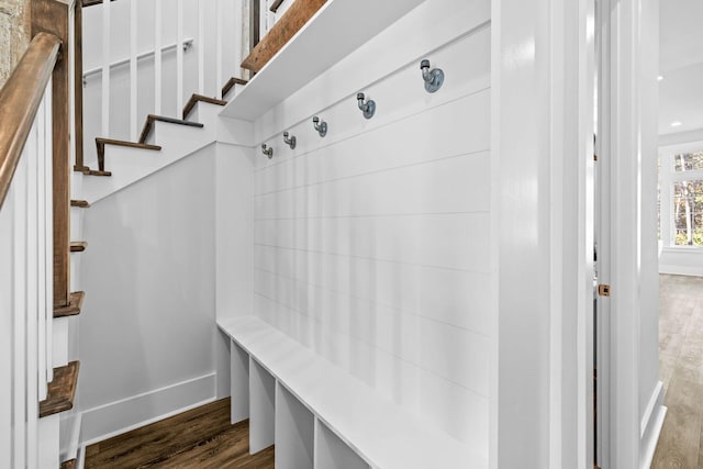 mudroom featuring dark hardwood / wood-style flooring