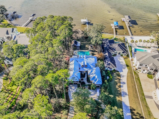 aerial view featuring a water view