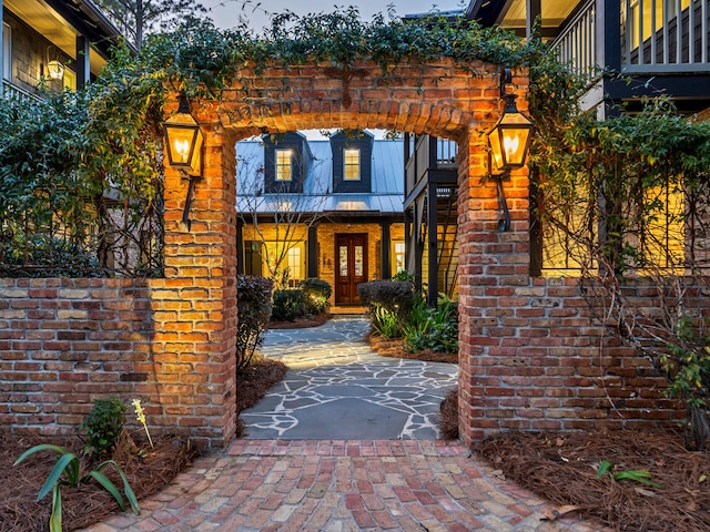 property entrance featuring french doors