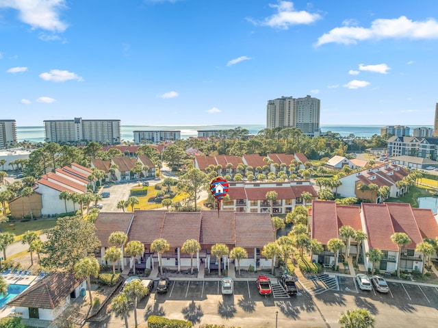 aerial view featuring a water view