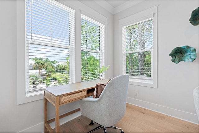 office space featuring light wood-type flooring