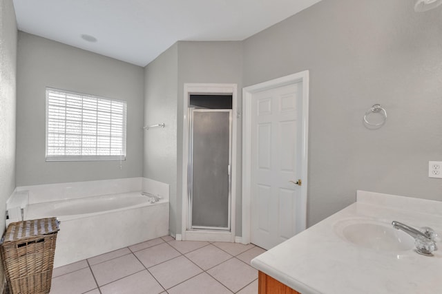 bathroom featuring vanity, tile patterned floors, and independent shower and bath