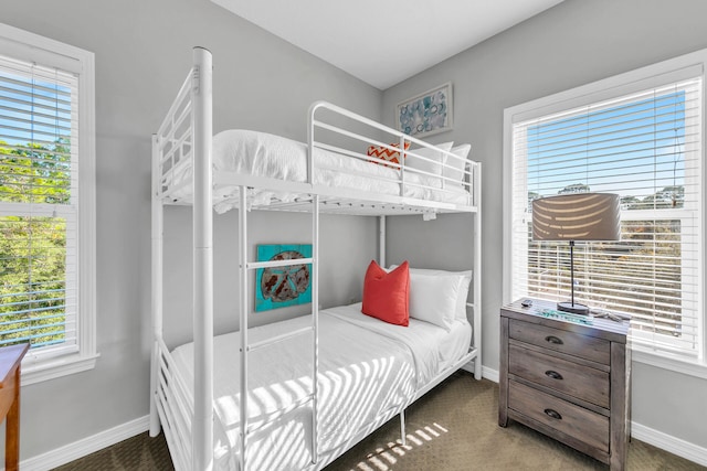 bedroom featuring multiple windows and carpet floors