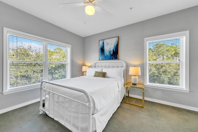 bedroom featuring carpet and ceiling fan