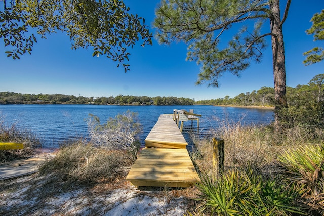 view of dock with a water view