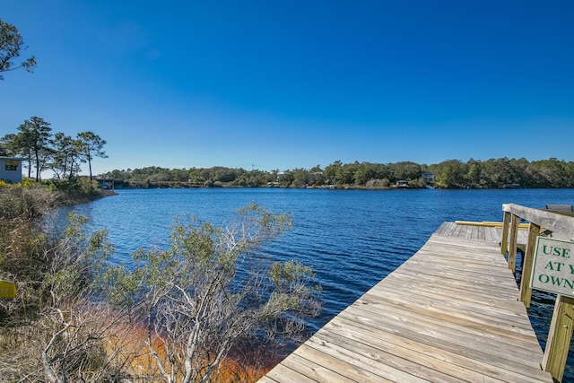 view of dock with a water view