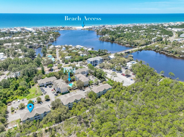 aerial view with a water view