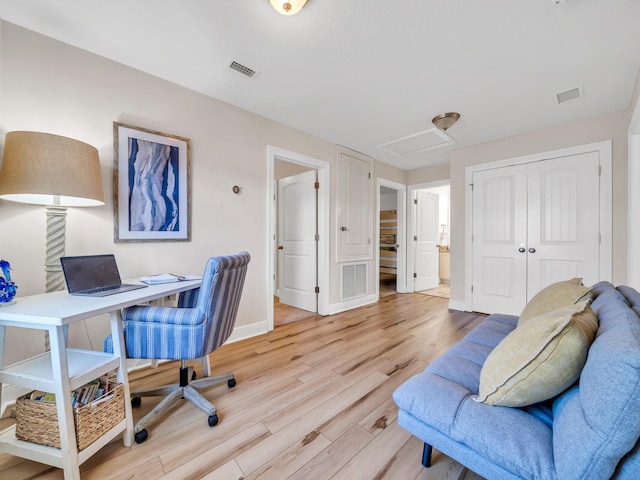 office area featuring light hardwood / wood-style flooring