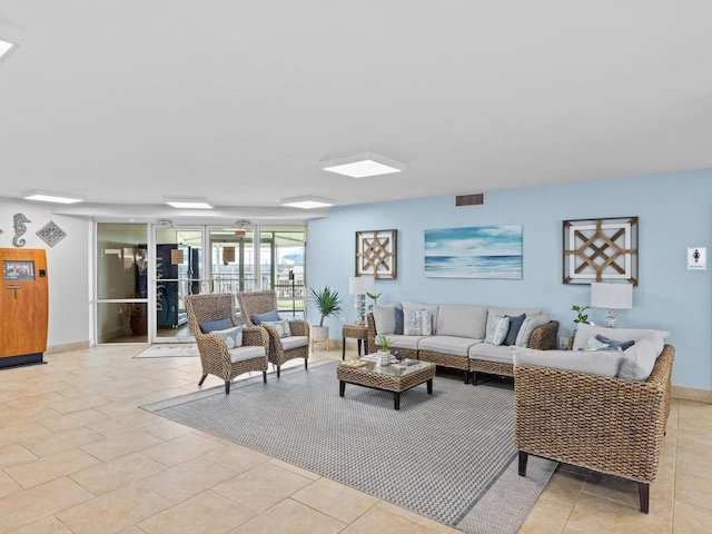 view of tiled living room