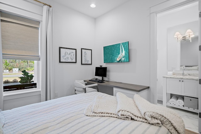 1016 Pathways Dr, Inlet Beach, FL 32461 - bedroom with recessed lighting, marble finish floors, and ensuite bathroom