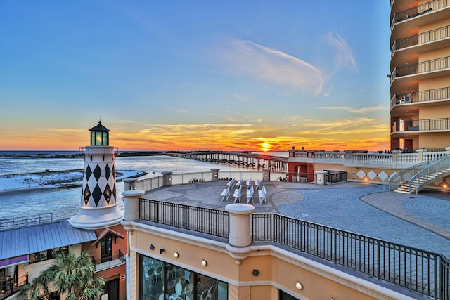 exterior space featuring a water view