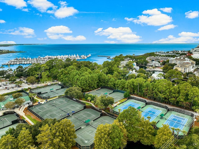 aerial view with a water view