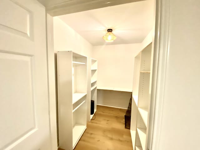 spacious closet featuring light hardwood / wood-style floors