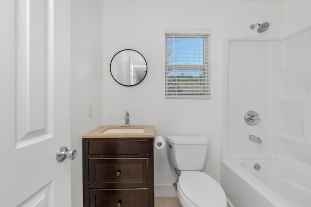 full bathroom featuring vanity, tub / shower combination, and toilet