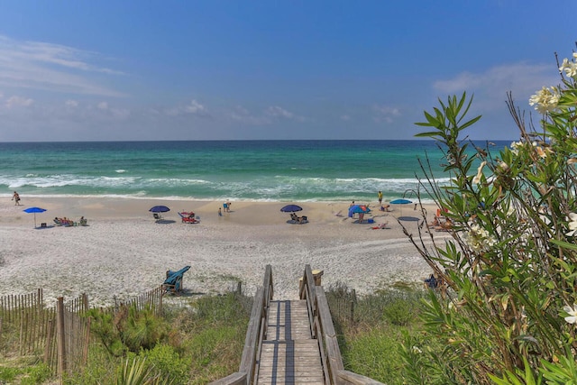 property view of water featuring a view of the beach