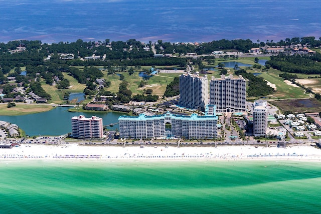 aerial view with a beach view and a water view