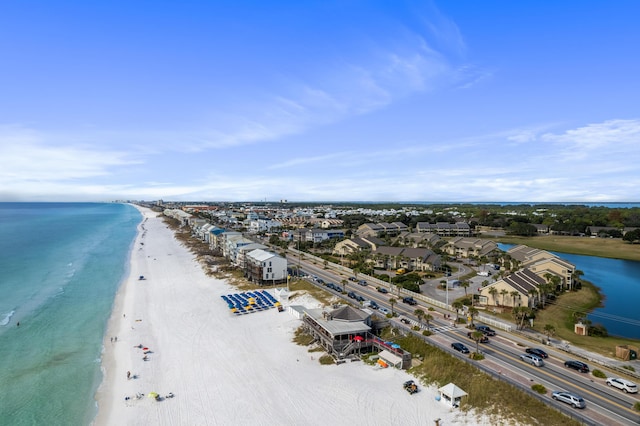 drone / aerial view with a view of the beach and a water view