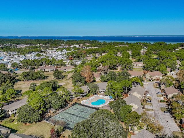 aerial view featuring a water view