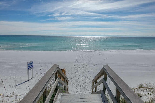 view of water feature featuring a beach view