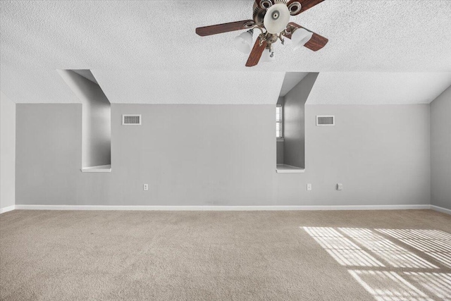 439 Northview Ln, Crestview, FL 32536 - additional living space featuring a textured ceiling, visible vents, ceiling fan, and carpet