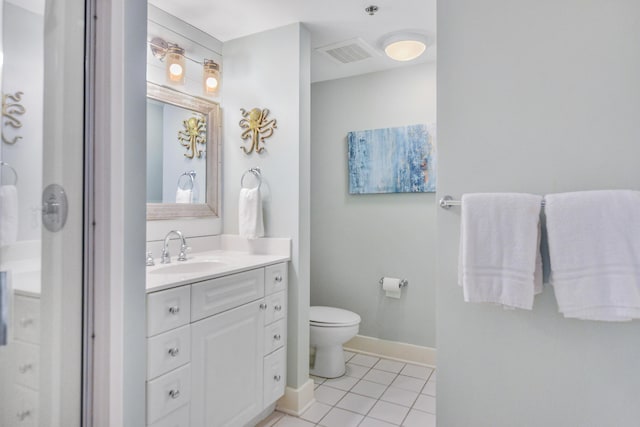 bathroom featuring tile patterned flooring, vanity, and toilet