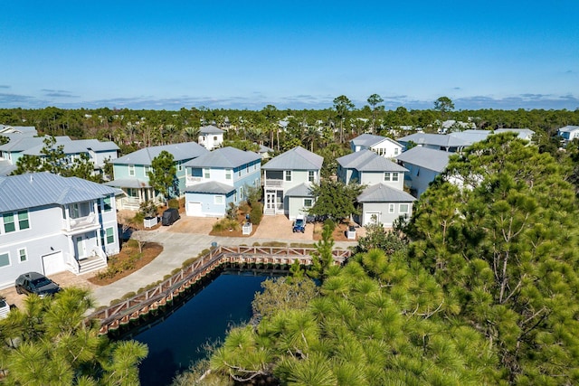 aerial view featuring a water view