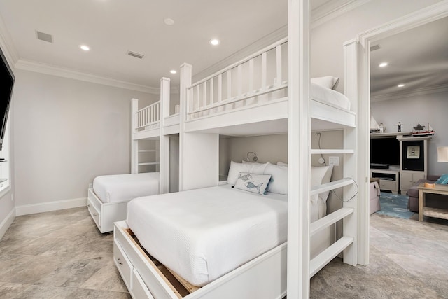 bedroom with crown molding