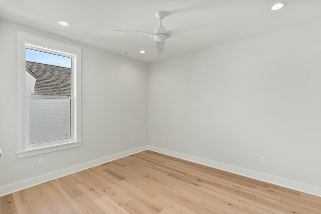 unfurnished room with light hardwood / wood-style floors and ceiling fan