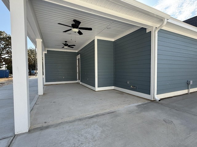 view of patio featuring ceiling fan