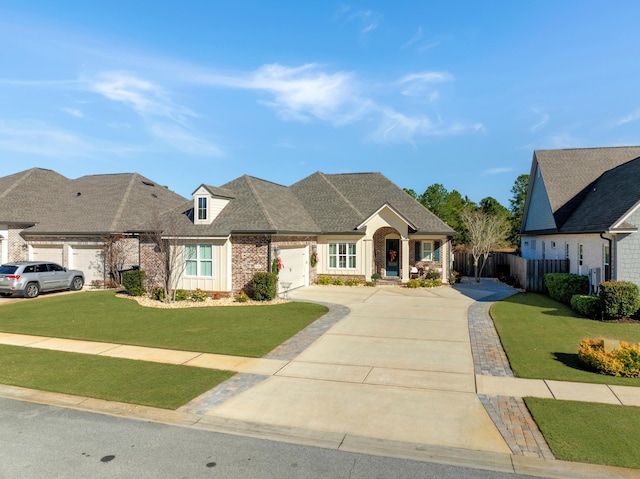 view of front of property featuring a garage and a front yard