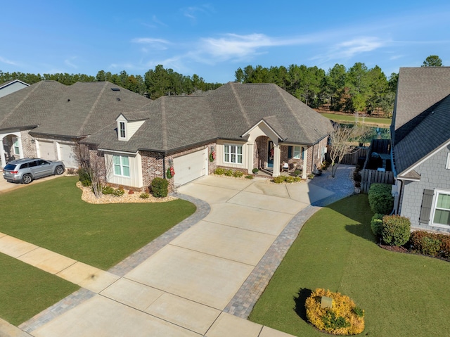 view of front of house featuring a front lawn and a garage