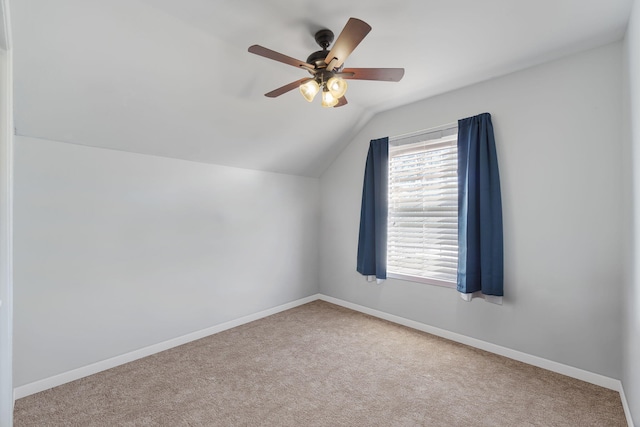 bonus room featuring carpet, ceiling fan, and vaulted ceiling