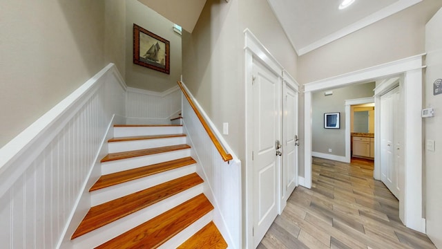 stairway featuring hardwood / wood-style flooring