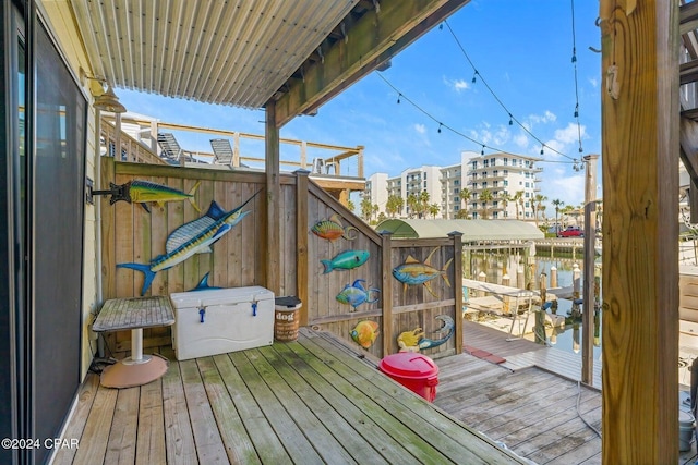 deck with a water view