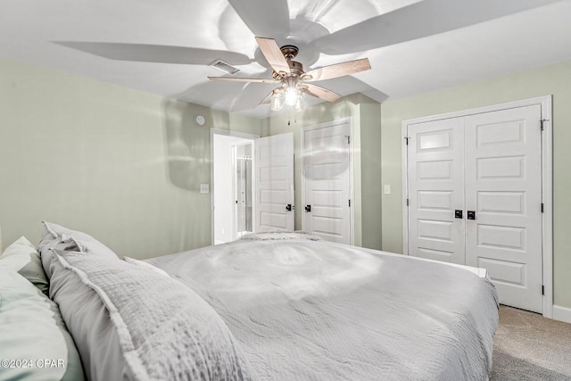 bedroom with carpet and ceiling fan