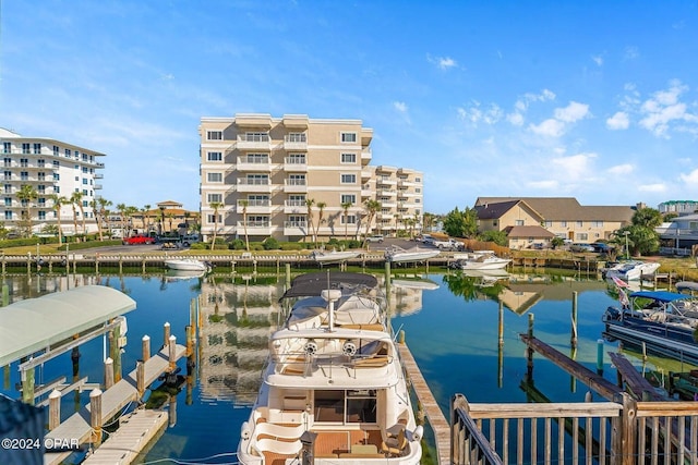 dock area with a water view