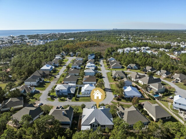 bird's eye view featuring a water view