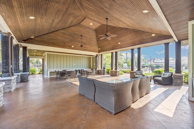 view of patio / terrace featuring ceiling fan and an outdoor living space