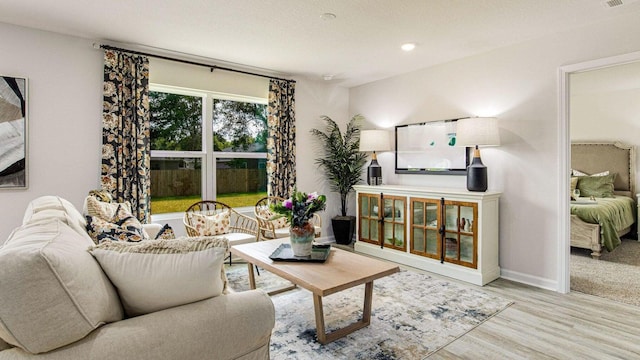 living room featuring light wood-type flooring