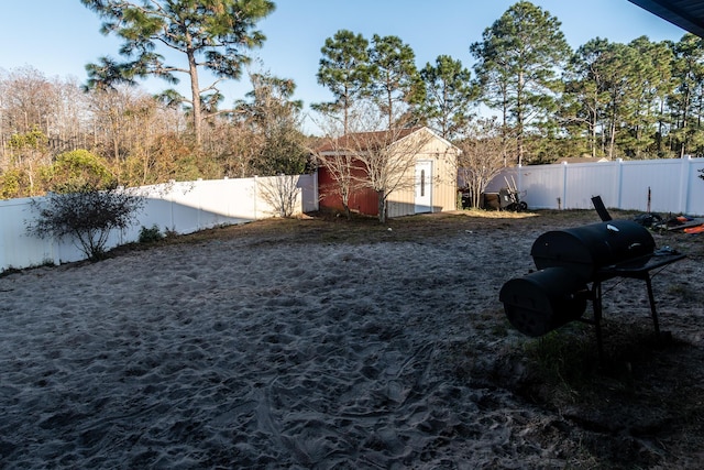 view of yard with a storage unit