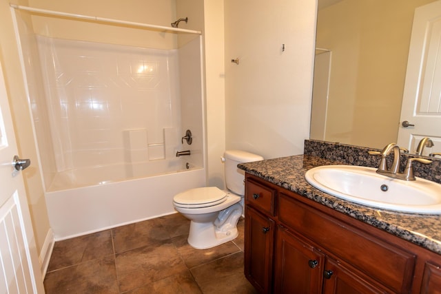 bathroom with shower / bath combination, vanity, toilet, and tile patterned floors