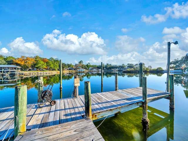 view of dock with a water view