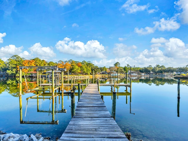 view of dock with a water view