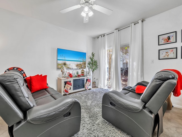 living room with ceiling fan