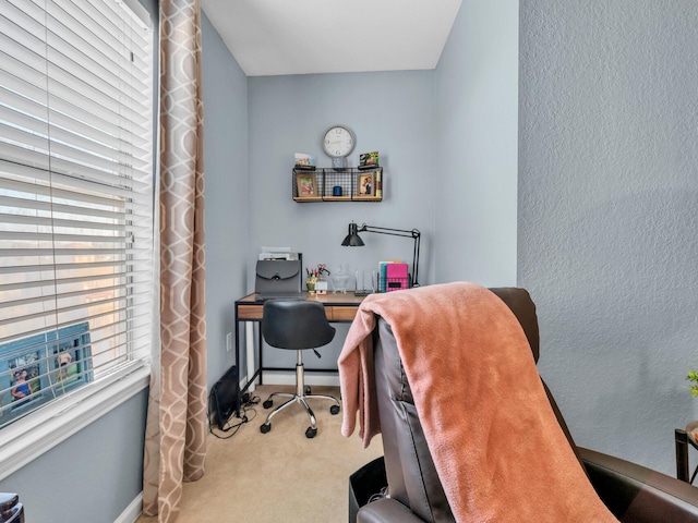 view of carpeted home office