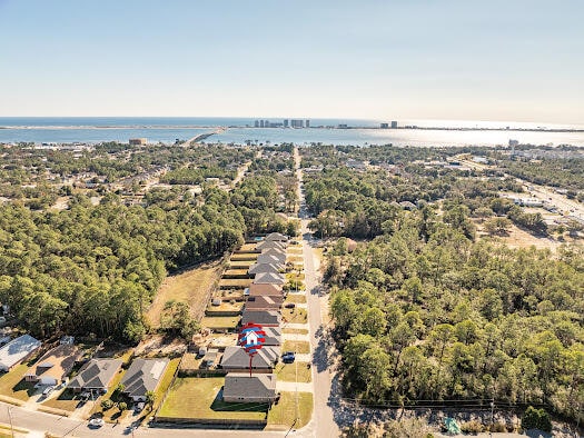 aerial view featuring a water view