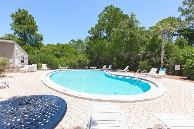 view of swimming pool featuring a patio area