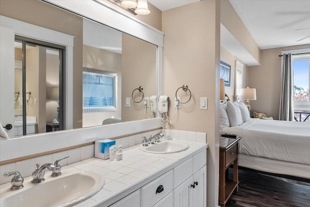 bathroom featuring vanity and wood-type flooring