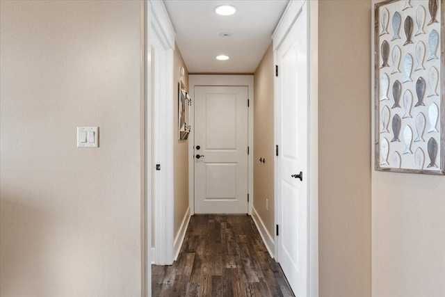 hallway featuring dark wood-type flooring